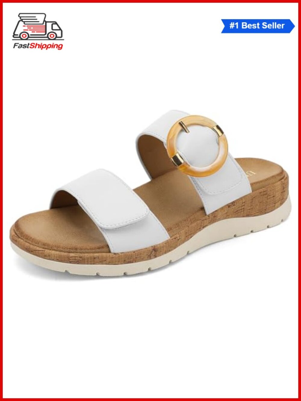 UBFEN Womens Low Wedge Slides Adjustable Strap Arch Support Sandals